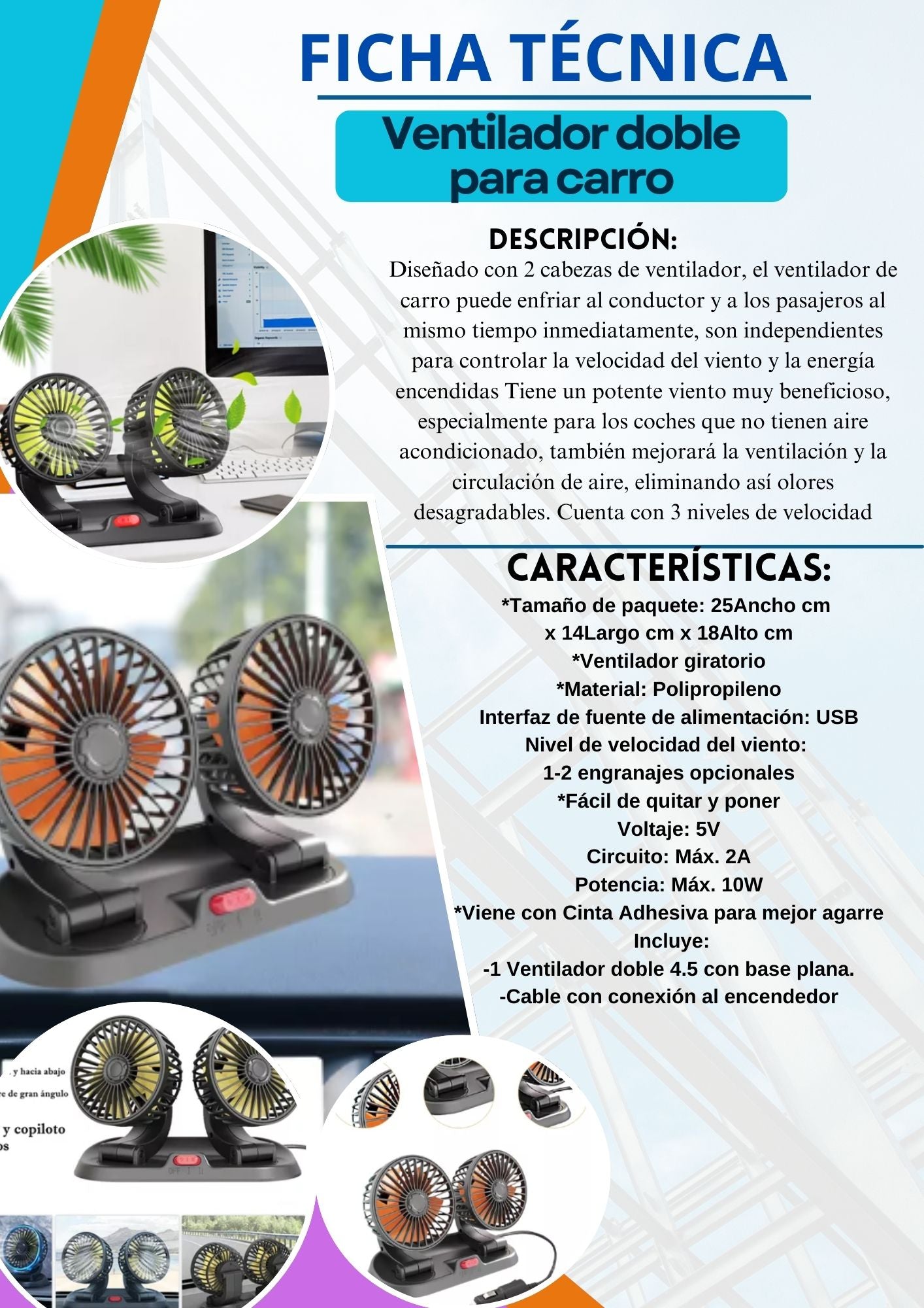 VENTILADOR DOBLE PARA CARRO